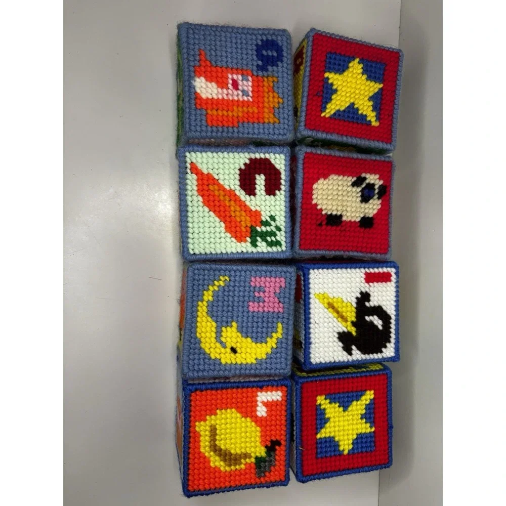 8 Vintage Crochet Granny Square‎ ABC Blocks Alphabet Pictures Letters Bells